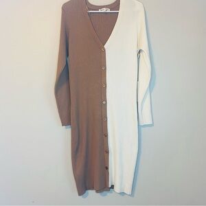 NWR Two-Tone Color block Brown and Cream Midi Sweater Dress
